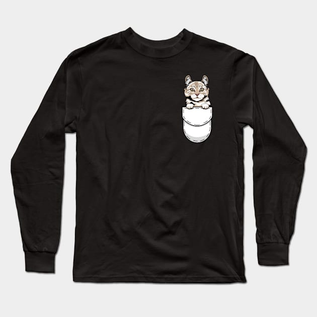 Funny American Curl Pocket Cat Long Sleeve T-Shirt by Pet My Dog